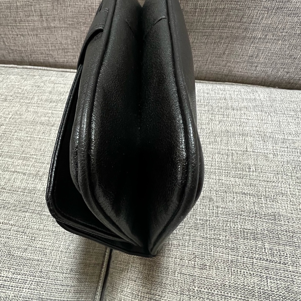 Vintage 1950s Pebble Leather Top Handle Mid-Century Structured Black Satchel Bag - Picture 7 of 16